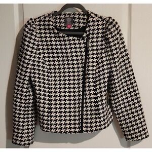 Vince Camuto Houndstooth Crop Jacket NWT Asymmetrical Full Zip Puff Shoulder Med